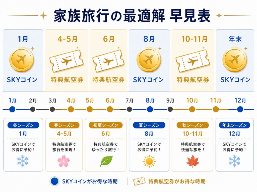 家族旅行 SKYコインと特典航空券の使い分け早見表