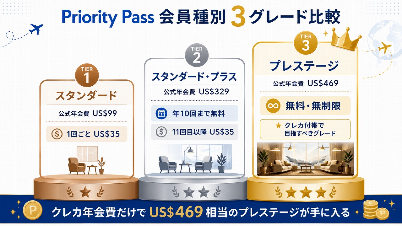 Priority Pass 会員種別3グレード比較