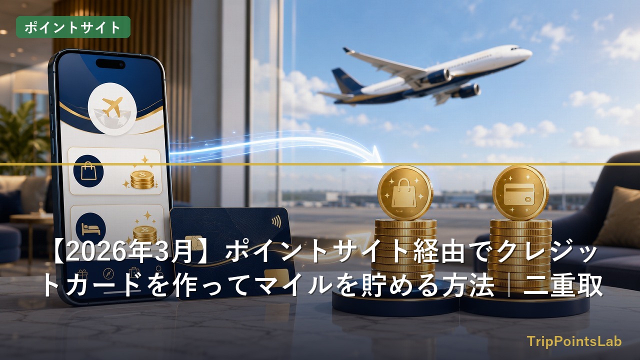 ポイントサイト経由でクレカを作りマイルを二重取りするイメージ
