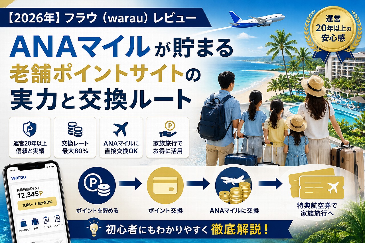 【2026年】ワラウ（warau）レビュー｜ANAマイルが貯まる老舗ポイントサイトの実力と交換ルート