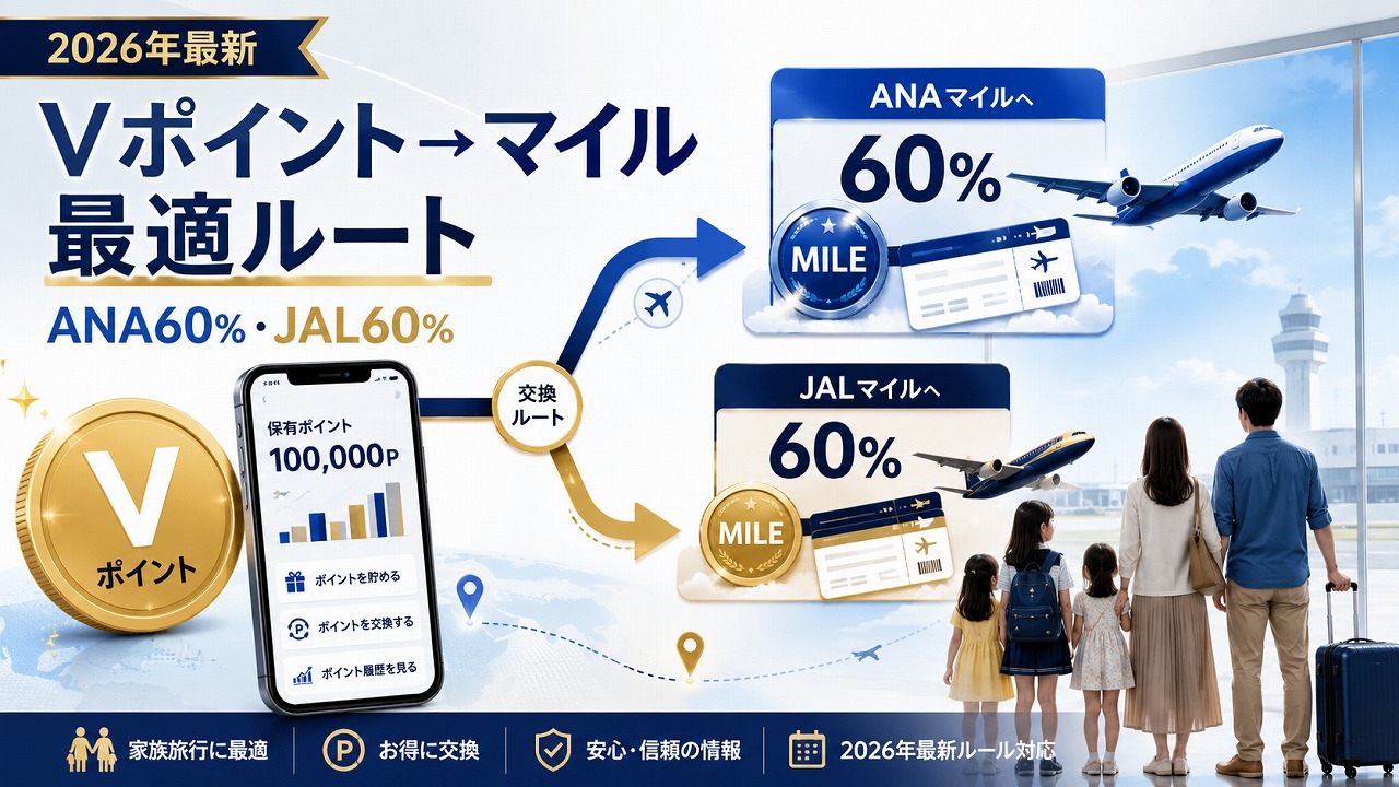【2026年最新】Vポイントからマイルへ交換する最適ルート｜ANA60%・JAL60%の手順を完全解説