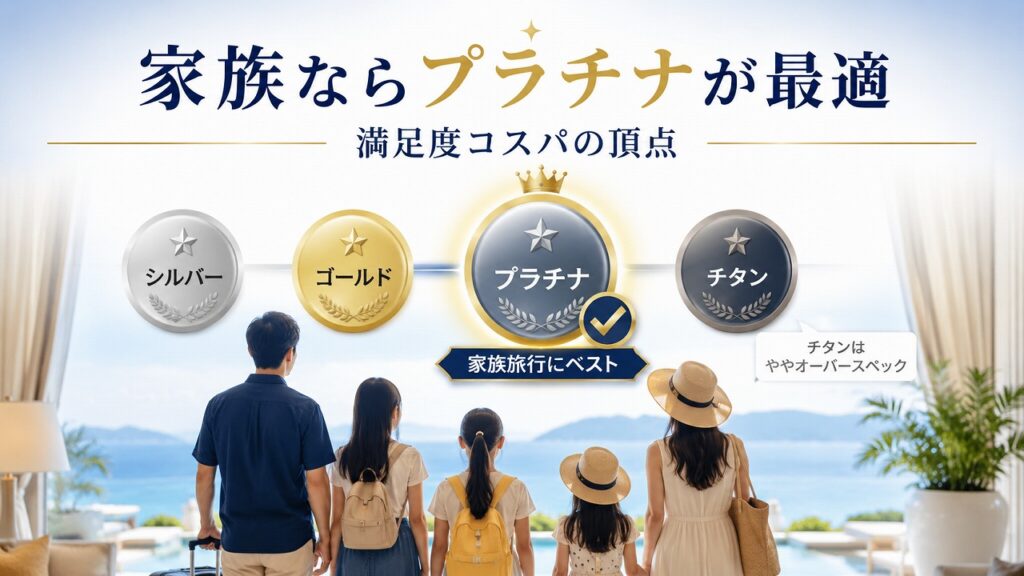 おすすめ度（家族目線）: プラチナ ★★★★★ / ゴールド ★★★★☆ / チタン ★★★☆☆