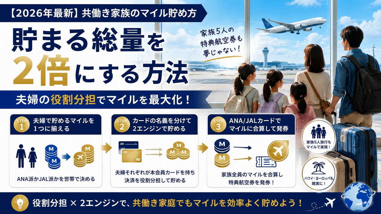 【2026年最新】共働き家族のマイル貯め方ベスト戦略｜夫婦の役割分担で“貯まる総量”を2倍にする方法