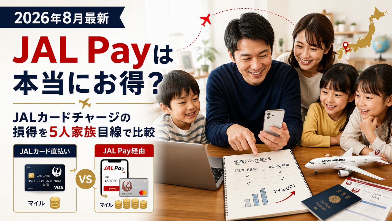 【2026年8月最新】JAL Payは本当にお得？JALカードチャージのLSPとマイルUPを5人家族の父が損得計算