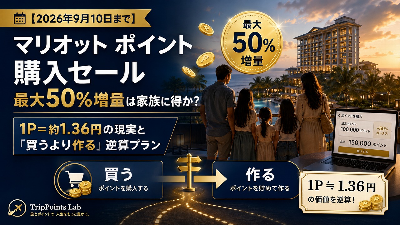 【2026年9月10日まで】マリオット ポイント購入セール 最大50%増量は家族に得か｜1P＝約1.36円の現実と「買うより作る」逆算プラン