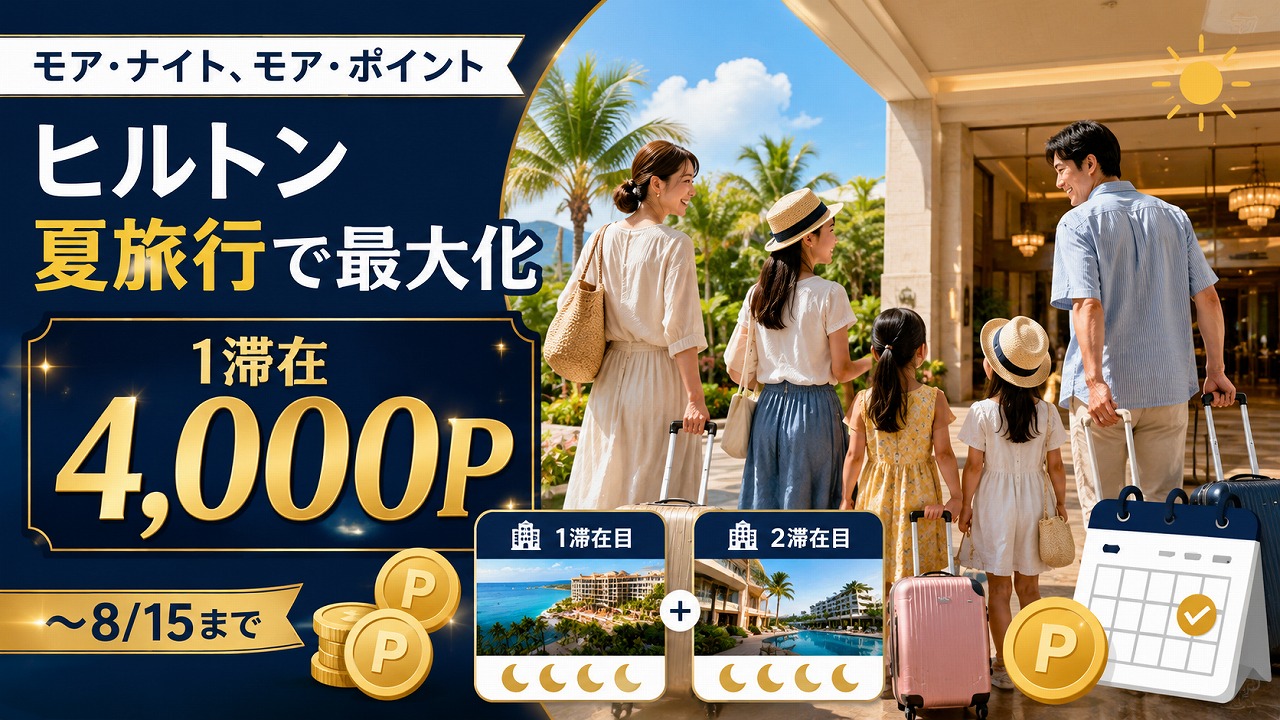【2026年8月15日まで】ヒルトン「モア・ナイト、モア・ポイント」家族の夏旅行で最大化する滞在の組み方｜1滞在4,000P