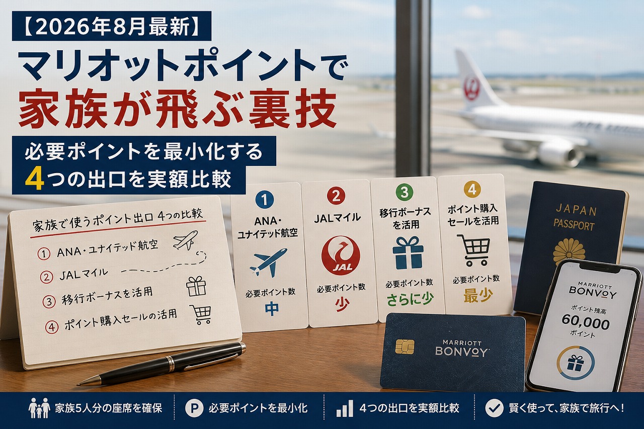 【2026年8月最新】マリオットポイントで家族が飛ぶ裏技｜必要ポイントを最小化する4つの出口を実額比較