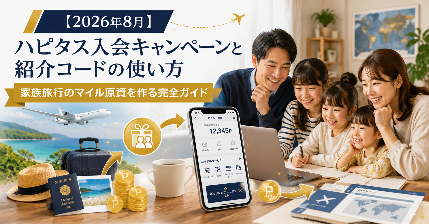 【2026年8月】ハピタス入会キャンペーンと紹介コードの使い方｜家族旅行のマイル原資を作る完全ガイド