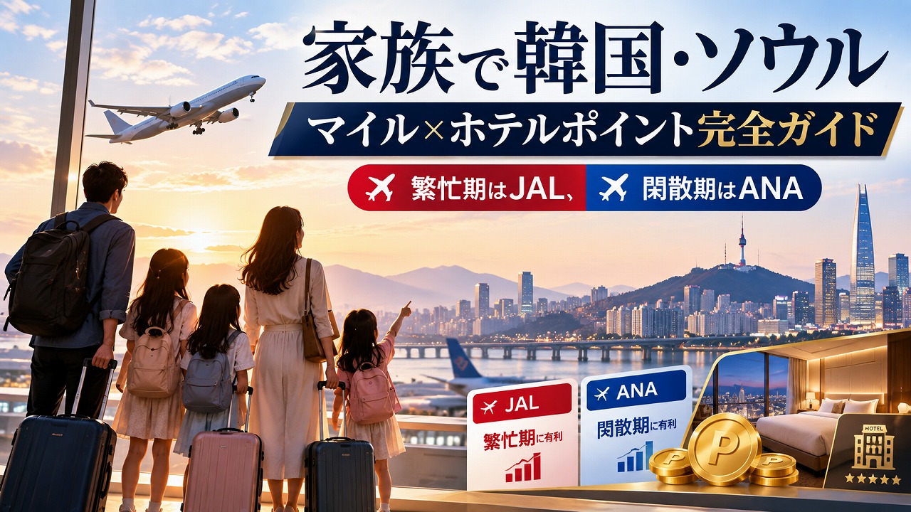 【2026年最新】家族で韓国・ソウル｜マイル×ホテルポイント完全ガイド｜繁忙期はJAL、閑散期はANAが有利になる理由