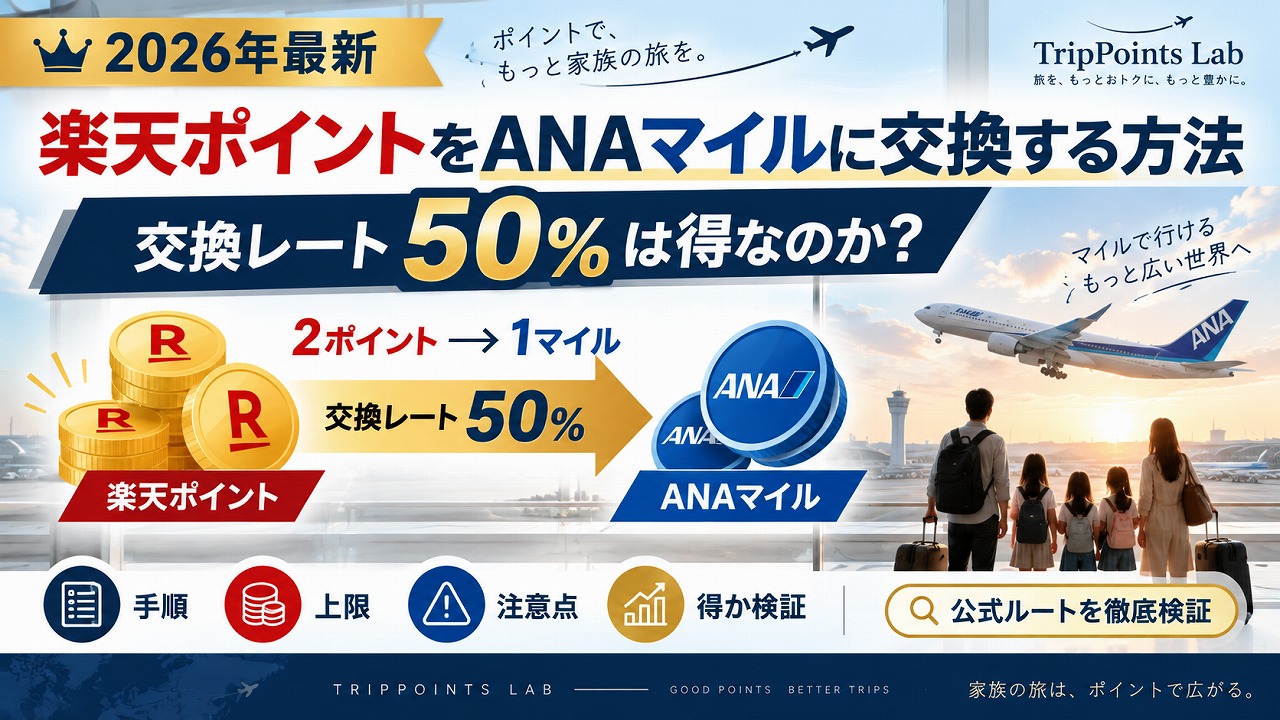 【2026年最新】楽天ポイントをANAマイルに交換する方法｜レート50%は得なのか徹底検証