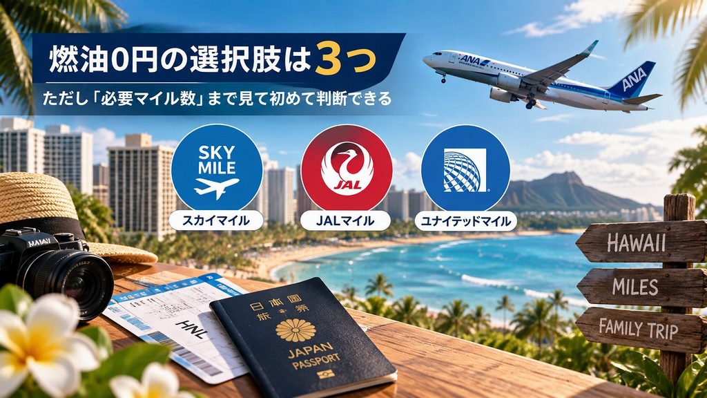 燃油0円の選択肢は3つ。ただし「必要マイル数」まで見て初めて判断できる