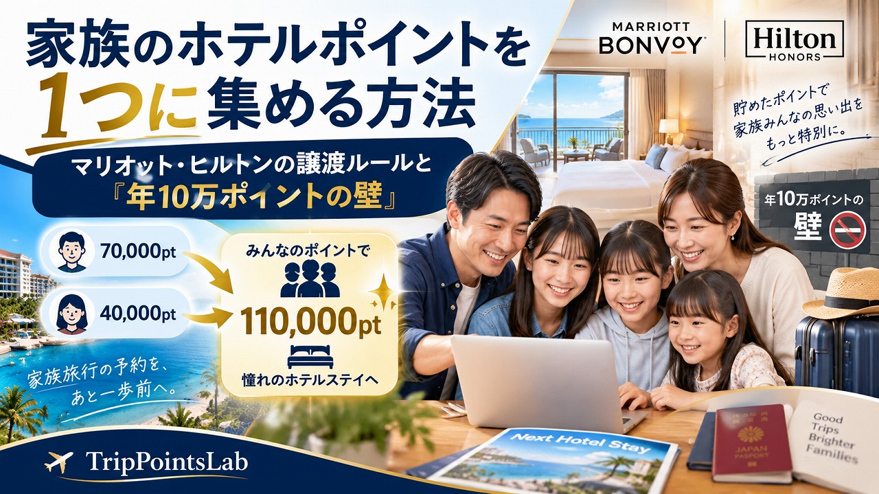 【2026年最新】家族のホテルポイントを1つに集める方法｜マリオット・ヒルトンの譲渡ルールと「年10万ポイントの壁」