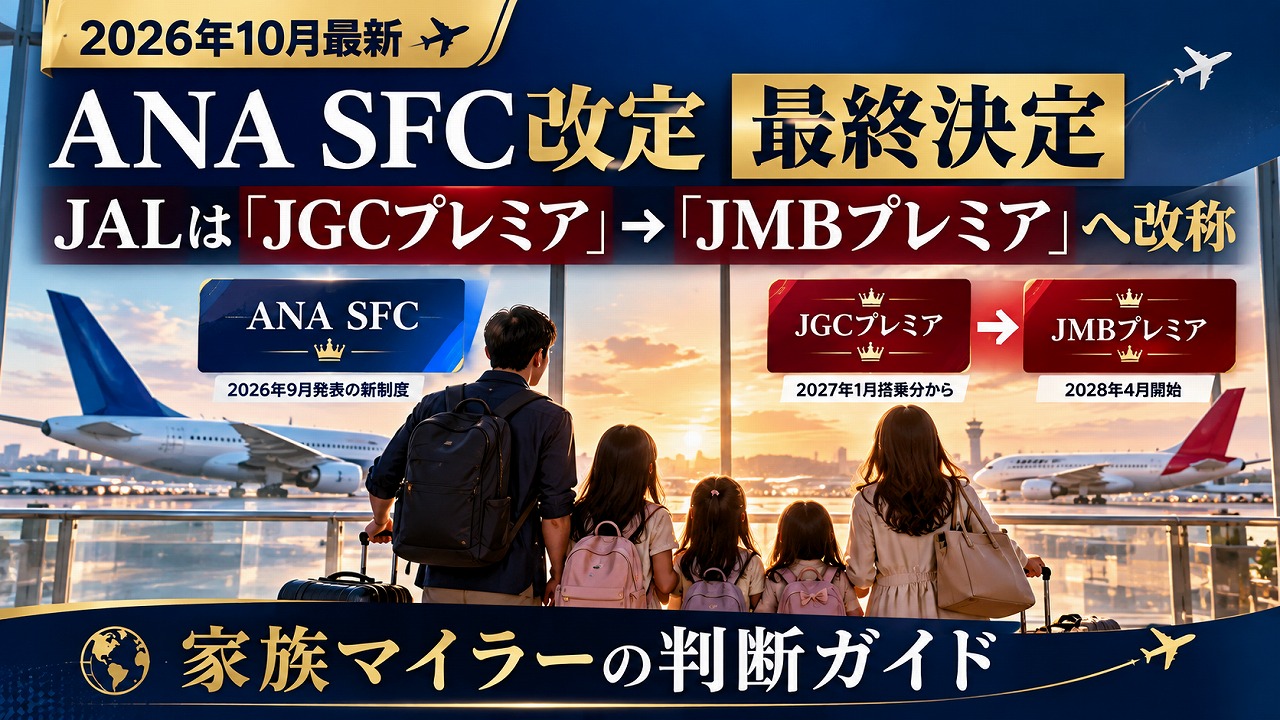 【2026年10月最新】ANA SFC改定が最終決定＆JALは「JGCプレミア」を「JMBプレミア」に改称｜家族マイラーの判断ガイド