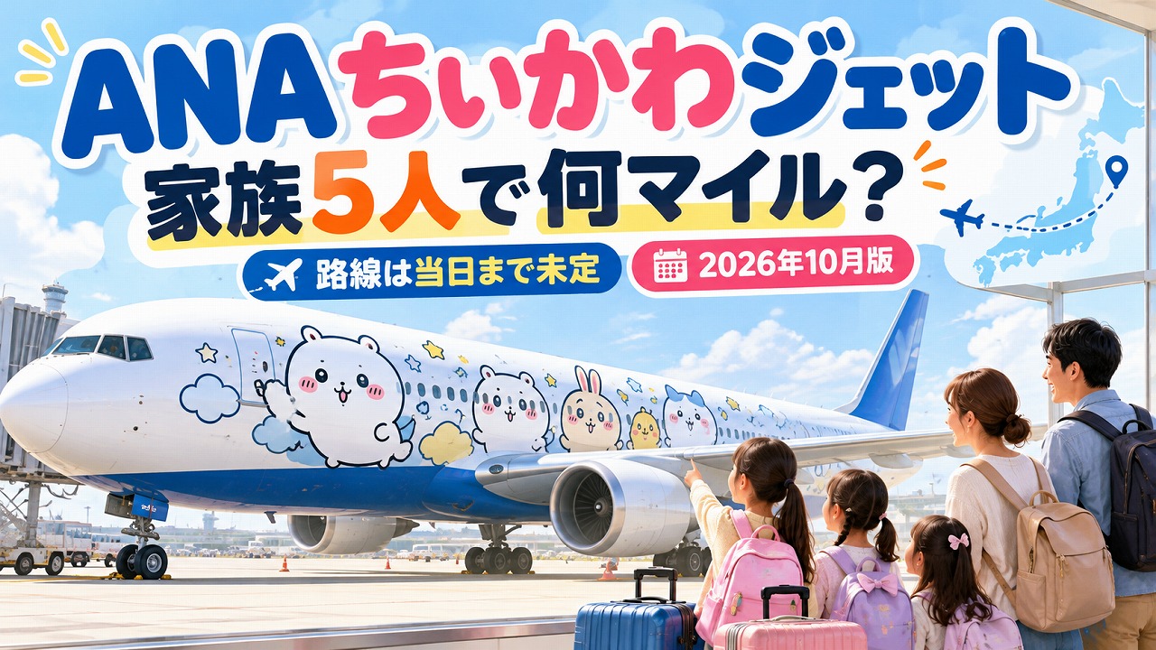 【2026年10月】ANAちいかわジェットに家族で乗るには｜路線は当日まで未定・特典航空券は5人で何マイル？
