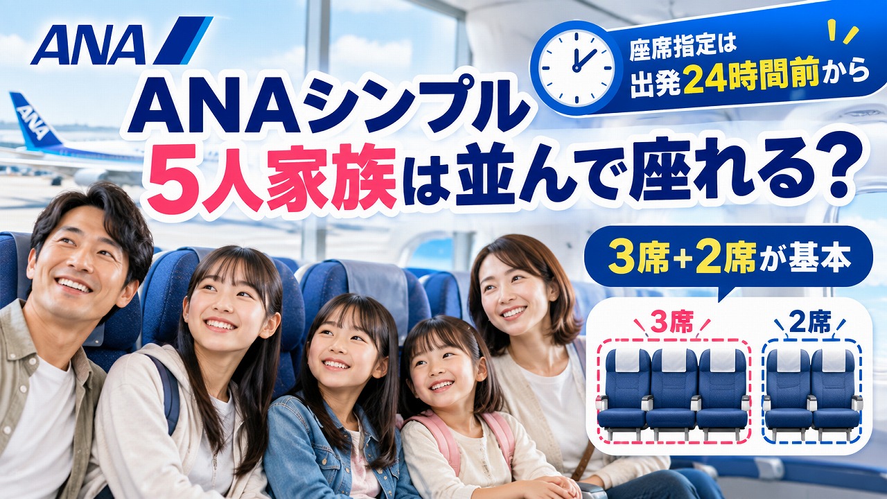 【2026年】ANAシンプルの座席指定×子連れ｜出発24時間前からの運賃で、5人家族が並んで座るには