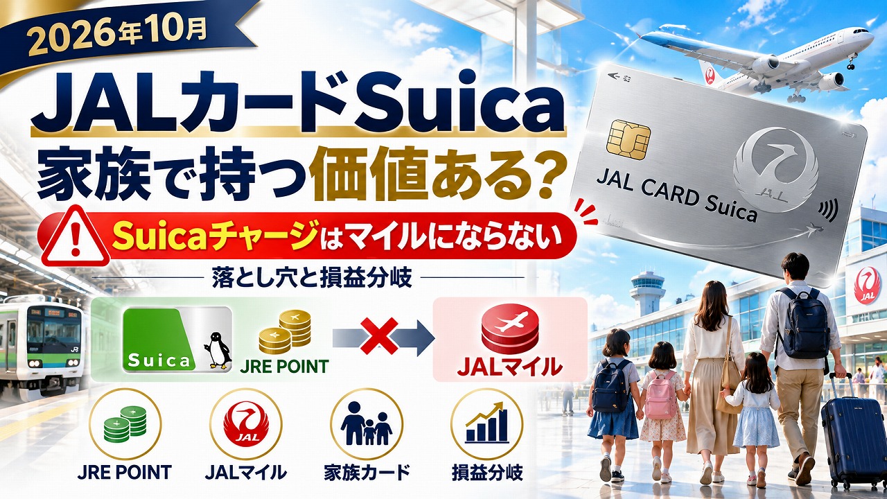 【2026年10月】JALカードSuicaは家族で持つ価値がある？Suicaチャージはマイルにならない落とし穴と損益分岐