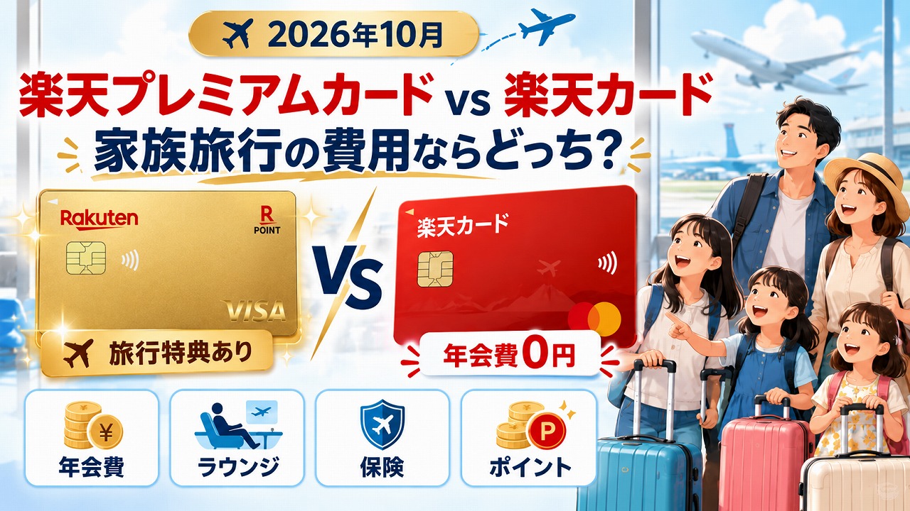 【2026年10月】楽天プレミアムカードと楽天カードを比較｜家族旅行の費用ならどっち？