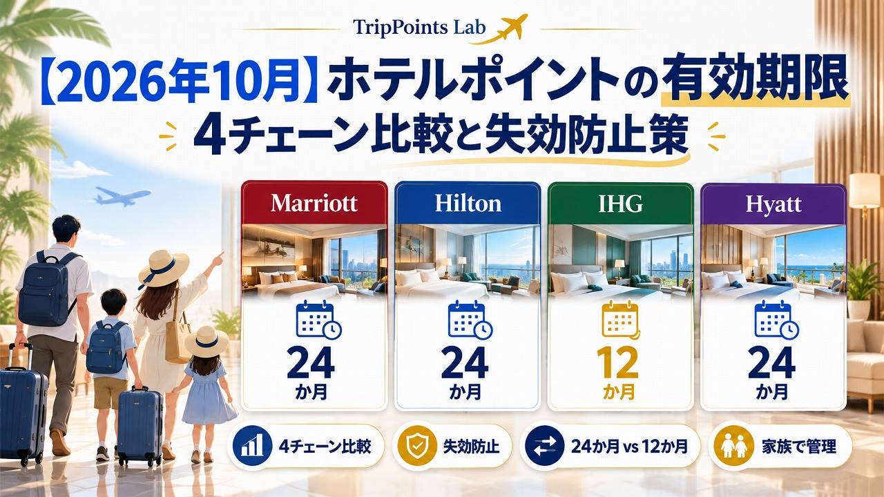 【2026年10月】ホテルポイントの有効期限｜4チェーン比較と失効防止策