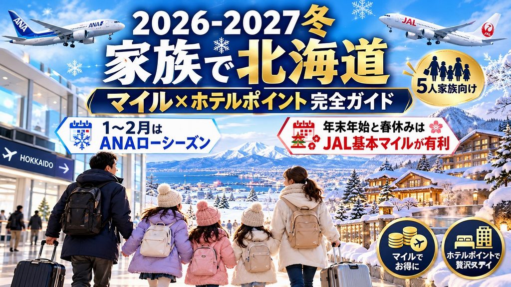【2026-2027冬】家族で北海道 マイル×ホテルポイント完全ガイド|1〜2月はANAのローシーズン、年末年始と春休みはJALの基本マイルが有利