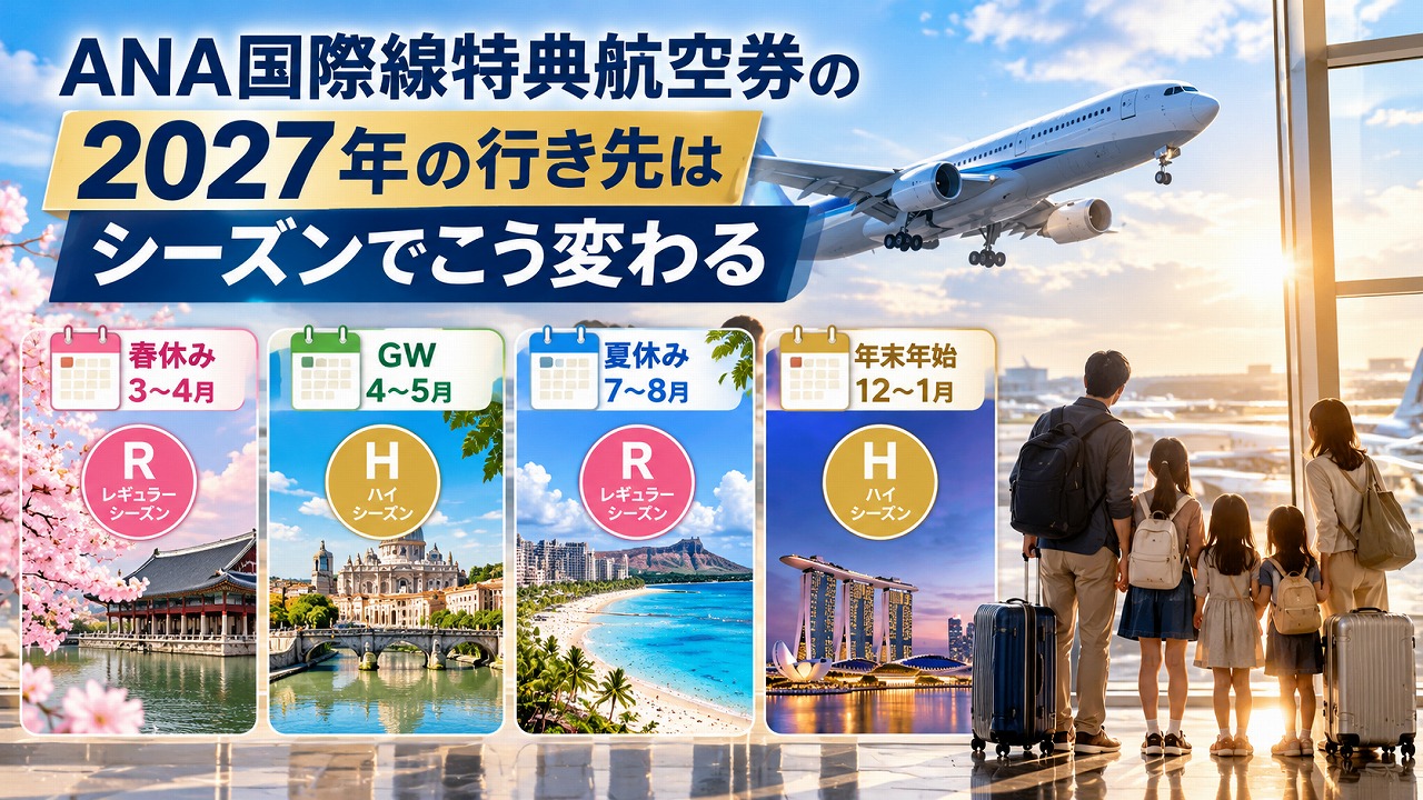 【2027年版】ANA国際線特典航空券のシーズン｜春休み・GW・夏休みは5人で何マイル違う？2026年からの変更点