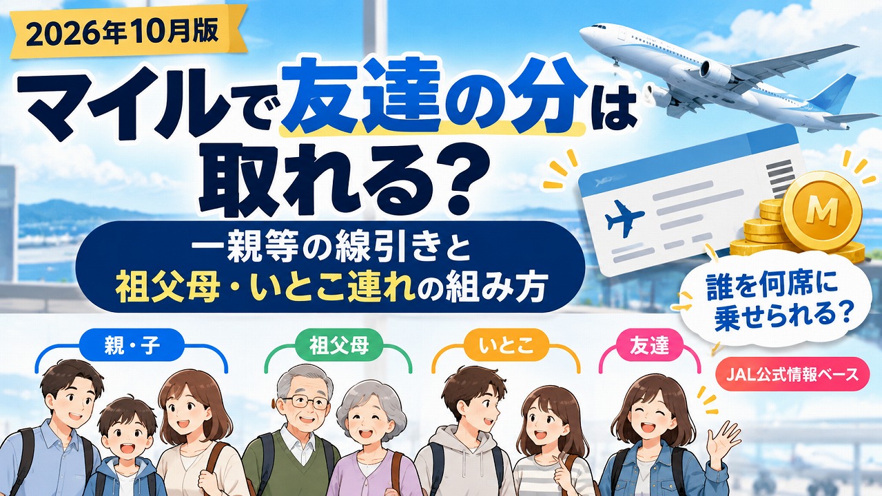 【2026年10月】どこかにマイルで友達の分は取れる？二親等の線引きと祖父母・いとこ連れの組み方