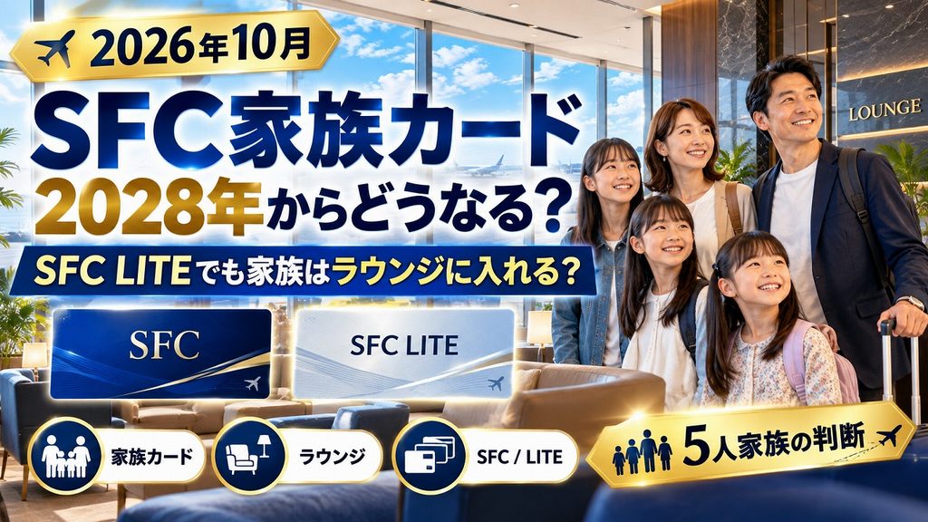 【2026年10月】SFC家族カードは2028年からどうなる?SFC LITEでも家族はラウンジに入れる?5人家族の判断
