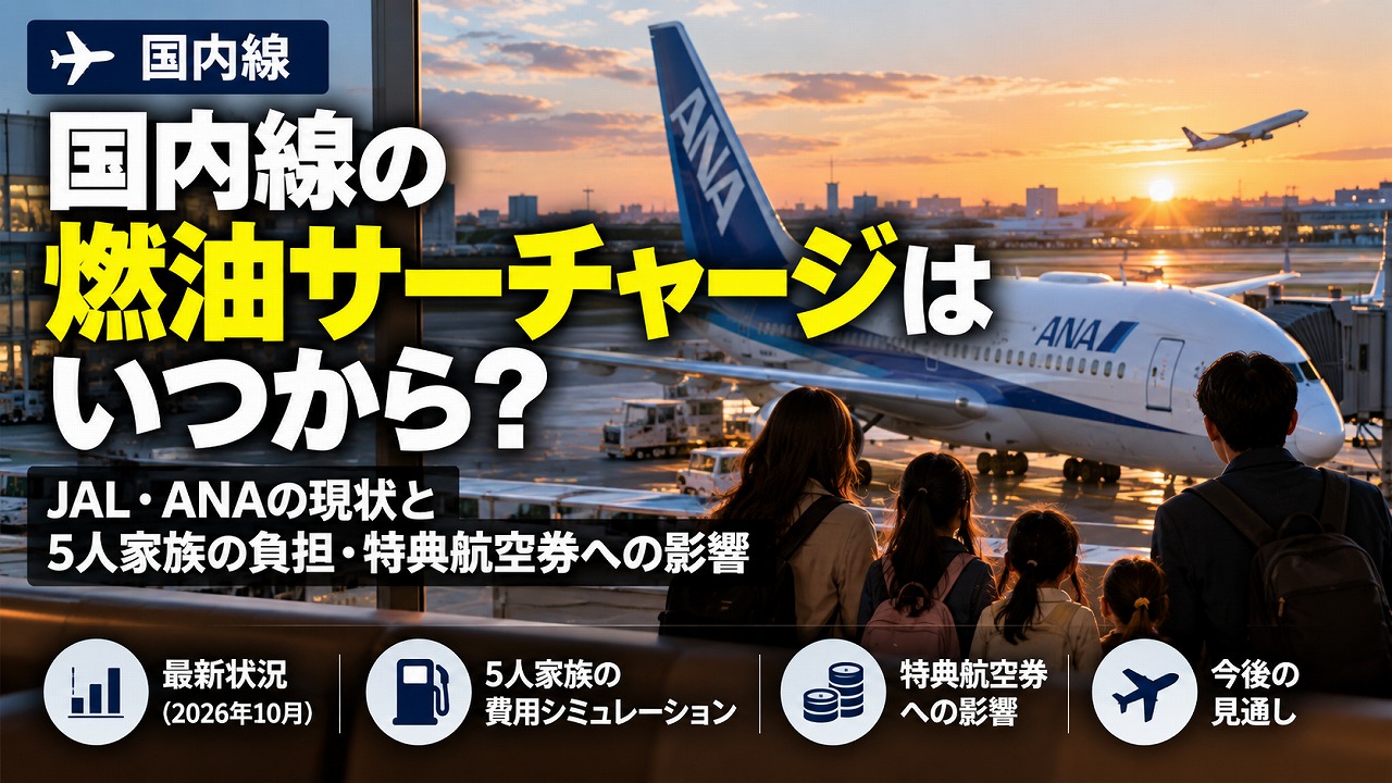 【2026年10月時点】国内線の燃油サーチャージはいつから？JAL・ANAの現状と5人家族の負担・特典航空券への影響