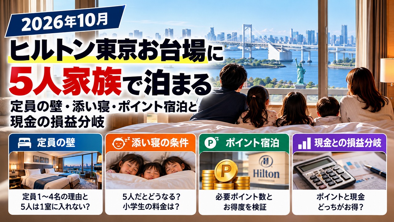 【2026年10月】ヒルトン東京お台場に5人家族で泊まる｜定員の壁・添い寝・ポイント宿泊と現金の損益分岐