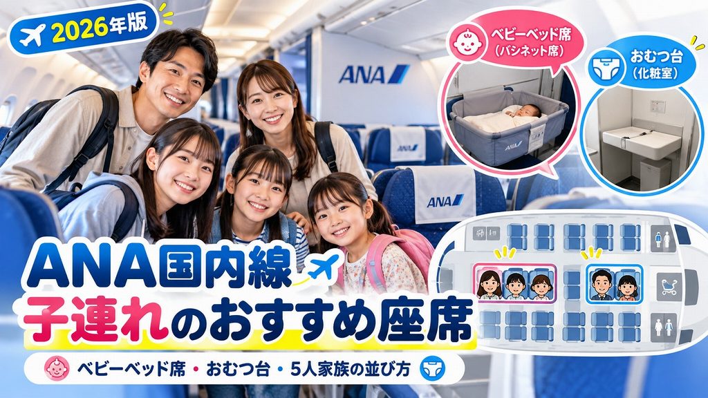【2026年】ANA国内線 子連れのおすすめ座席|機材別ベビーベッド席・おむつ台の位置と5人家族の並び方