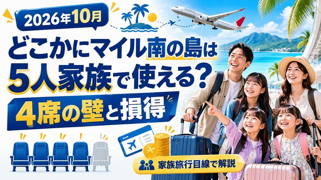 【2026年10月】どこかにマイル南の島は5人家族で使える?4席の壁と損得